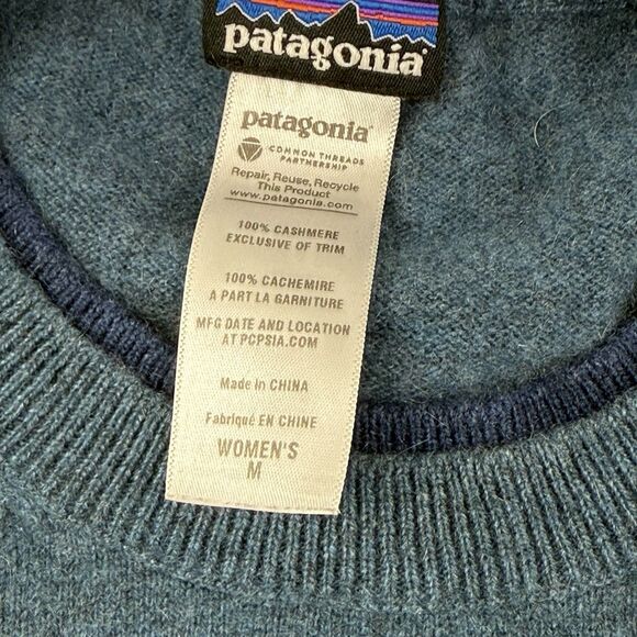 Patagonia 100% Cashmere Pullover Crewneck Sweater Women Medium Blue 50956 - Picture 4 of 10